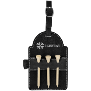 5" x 3 1/4" Black/Silver Laserable Leatherette Golf Bag Tag with 3 Wooden Tees - GFT2029