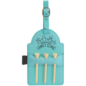 5" x 3 1/4" Teal Laserable Leatherette Golf Bag Tag with 3 Wooden Tees - GFT2030