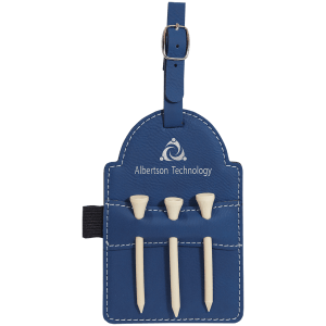 5" x 3 1/4" Blue/Silver Laserable Leatherette Golf Bag Tag with 3 Wooden Tees - GFT2031