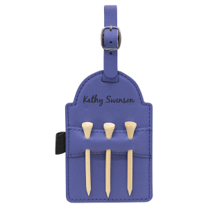 5" x 3 1/4" Purple Laserable Leatherette Golf Bag Tag with 3 Wooden Tees - GFT2034