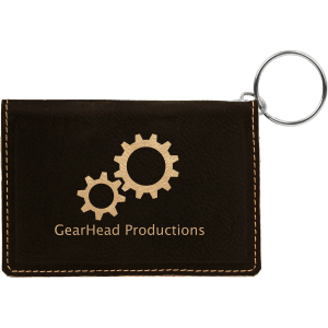 4 1/4" x 3" Black/Gold Laserable Leatherette Keychain ID Holder - GFT258A