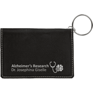 4 1/4" x 3" Black/Silver Laserable Leatherette Keychain ID Holder - GFT603