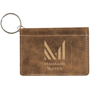 4 1/4" x 3" Rustic/Gold Laserable Leatherette Keychain ID Holder - GFT718