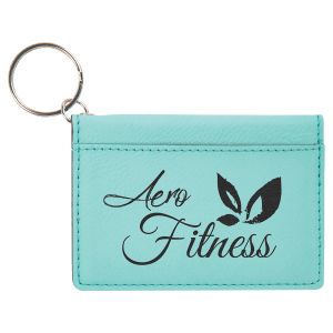 4 1/4" x 3" Teal Laserable Leatherette Keychain ID Holder - GFT815