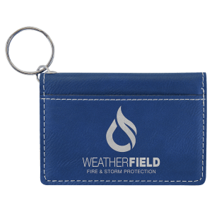 4 1/4" x 3" Blue/Silver Laserable Leatherette Keychain ID Holder - GFT910