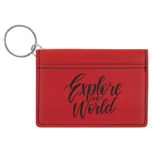 4 1/4" x 3" Red Laserable Leatherette Keychain ID Holder - GFT911