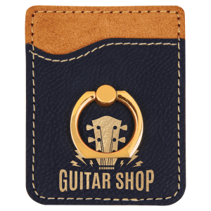 Black/Gold Laserable Leatherette Phone Wallet with Gold Ring - GFT1123