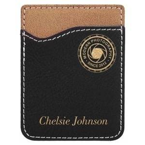 Black/Gold Laserable Leatherette Phone Wallet - GFT522A