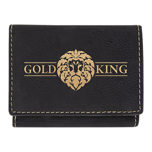 3" x 4" Black/Gold Laserable Leatherette Trifold Wallet - GFT1187