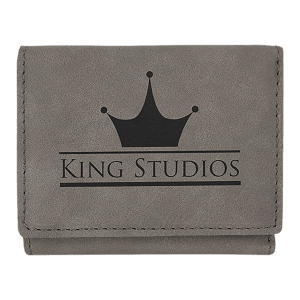 3" x 4" Gray Laserable Leatherette Trifold Wallet - GFT1189