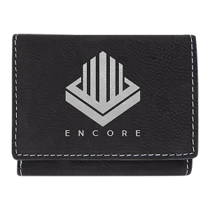 3" x 4" Black/Silver Laserable Leatherette Trifold Wallet - GFT1190