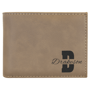 Light Brown Laserable Leatherette Bi-Fold Wallet w/Flip ID Display - GFT1285