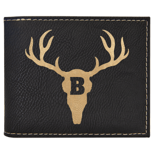Black/Gold Laserable Leatherette Bi-Fold Wallet w/Flip ID Display - GFT1287