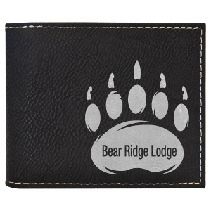 Black/Silver Laserable Leatherette Bi-Fold Wallet w/Flip ID Display - GFT1290