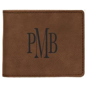 4 1/2" x 3 1/2" Dark Brown Laserable Leatherette Bifold Wallet - GFT190
