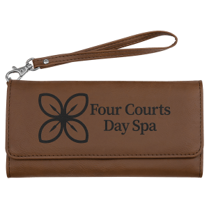 7 1/2" x 4" Dark Brown Laserable Leatherette Wallet with Strap - GFT2135