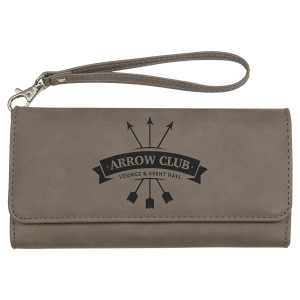 7 1/2" x 4" Gray Laserable Leatherette Wallet with Strap - GFT2137