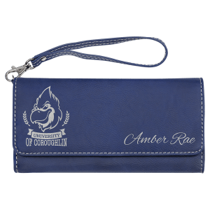 7 1/2" x 4" Blue/Silver Laserable Leatherette Wallet with Strap - GFT2141