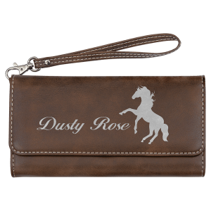 7 1/2" x 4" Rustic/Silver Laserable Leatherette Wallet with Strap - GFT2142