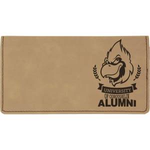6 3/4" x 3 1/2" Light Brown Laserable Leatherette Checkbook Cover - GFT321