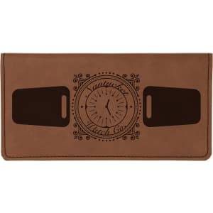 6 3/4" x 3 1/2" Dark Brown Laserable Leatherette Checkbook Cover - GFT322