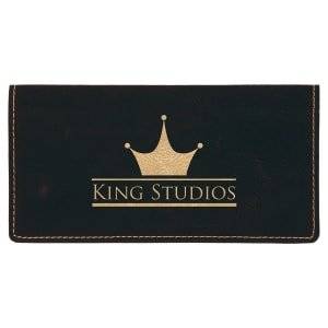 6 3/4" x 3 1/2" Black/Gold Laserable Leatherette Checkbook Cover - GFT323A