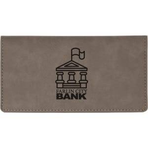 6 3/4" x 3 1/2" Gray Laserable Leatherette Checkbook Cover - GFT325