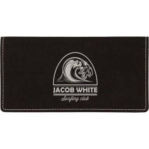 6 3/4" x 3 1/2" Black/Silver Laserable Leatherette Checkbook Cover - GFT329