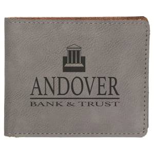 4 1/2" x 3 1/2" Gray Laserable Leatherette Bifold Wallet - GFT373