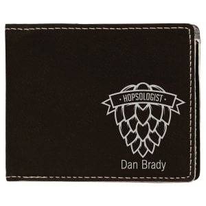 4 1/2" x 3 1/2" Black/Silver Laserable Leatherette Bifold Wallet - GFT607
