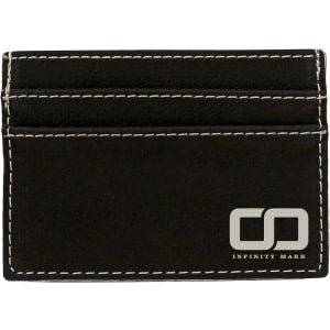 4" x 2 3/4" Black/Silver Laserable Leatherette Wallet Clip - GFT608