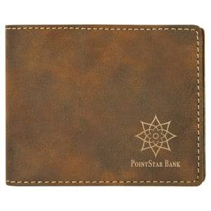 4 1/2" x 3 1/2" Rustic/Gold Laserable Leatherette Bifold Wallet - GFT708