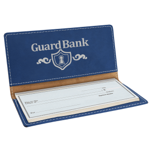 6 3/4" x 3 1/2" Blue/Silver Laserable Leatherette Checkbook Cover - GFT919