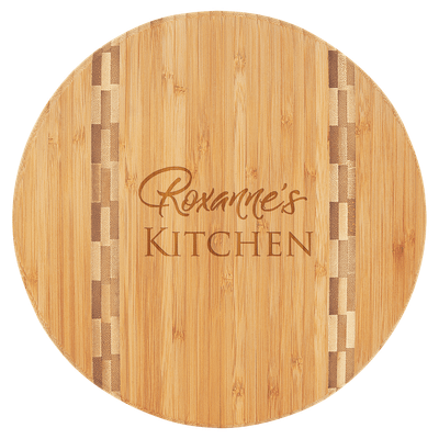 Round Bamboo Cutting Board with Butcher Block Inlay