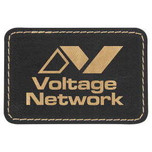 3" x 2" Rectangle Black/Gold Laserable Leatherette Patch with Adhesive - PTH106