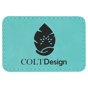 3" x 2" Rectangle Teal Laserable Leatherette Patch with Adhesive - PTH108