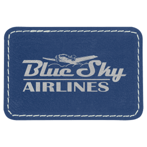 3" x 2" Rectangle Blue/Silver Laserable Leatherette Patch with Adhesive - PTH109