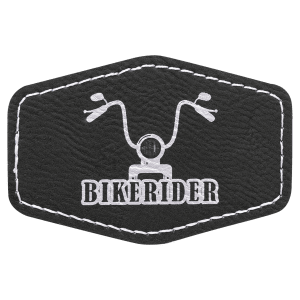 3" x 2" Hex Black/Silver Laserable Leatherette Patch with Adhesive - PTH133