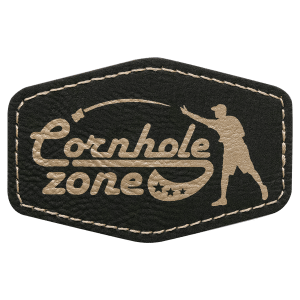 3" x 2" Hex Black/Gold Laserable Leatherette Patch with Adhesive - PTH136