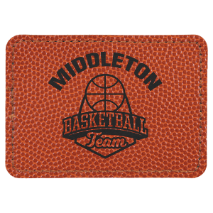 3 1/2" x 2 1/2" Rectangle Basketball Laserable Leatherette Patch with Adhesive - PTH216