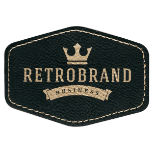 3 1/2" x 2 1/2" Hex Black/Gold Laserable Leatherette Patch with Adhesive - PTH236