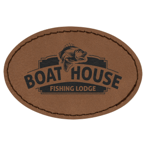 3" x 2" Oval Dark Brown Laserable Leatherette Patch with Adhesive - PTH505