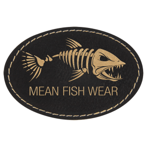 Oval Black/Gold Laserable Leatherette Patch with Adhesive - PTH506