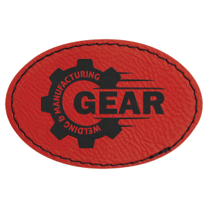 3" x 2" Oval Red Laserable Leatherette Patch with Adhesive - PTH511