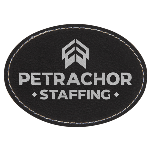 3 1/2" x 2 1/2" Oval Black/Silver Laserable Leatherette Patch with Adhesive - PTH603