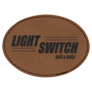 3 1/2" x 2 1/2" Oval Dark Brown Laserable Leatherette Patch with Adhesive - PTH605