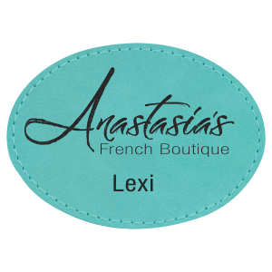 3 1/2" x 2 1/2" Oval Teal Laserable Leatherette Patch with Adhesive - PTH608