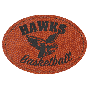 3 1/2" x 2 1/2" Oval Basketball Laserable Leatherette Patch with Adhesive - PTH616