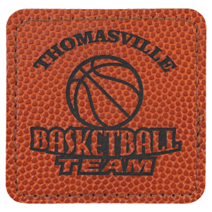 2 1/2" x 2 1/2" Square Basketball Laserable Leatherette Patch with Adhesive - PTH716
